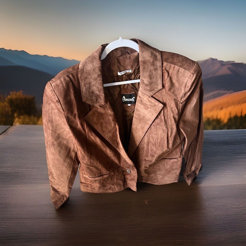 Vintage 80s Suede Jacket Womens Small Shoulder Pads Hipster Avanti